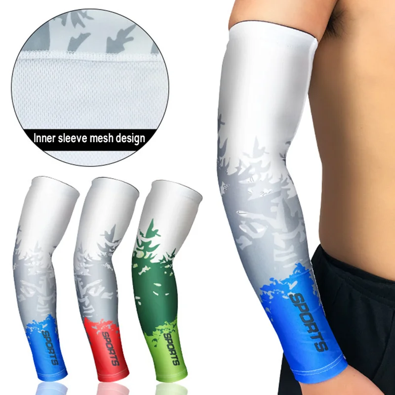 Ice Fabric Breathable UV Protection Running Arm Sleeves Fitness Basketball Elbow Pad Sport Cycling Outdoor Arm Warmers