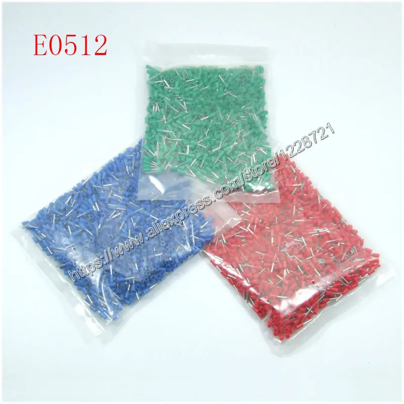 

1000pcs E0512 Insulated Terminals Wire Connectors Bootlace Ferrules For 0.5mm2, 22 AWG Wire, 12mm of Pin Length Brass tubes