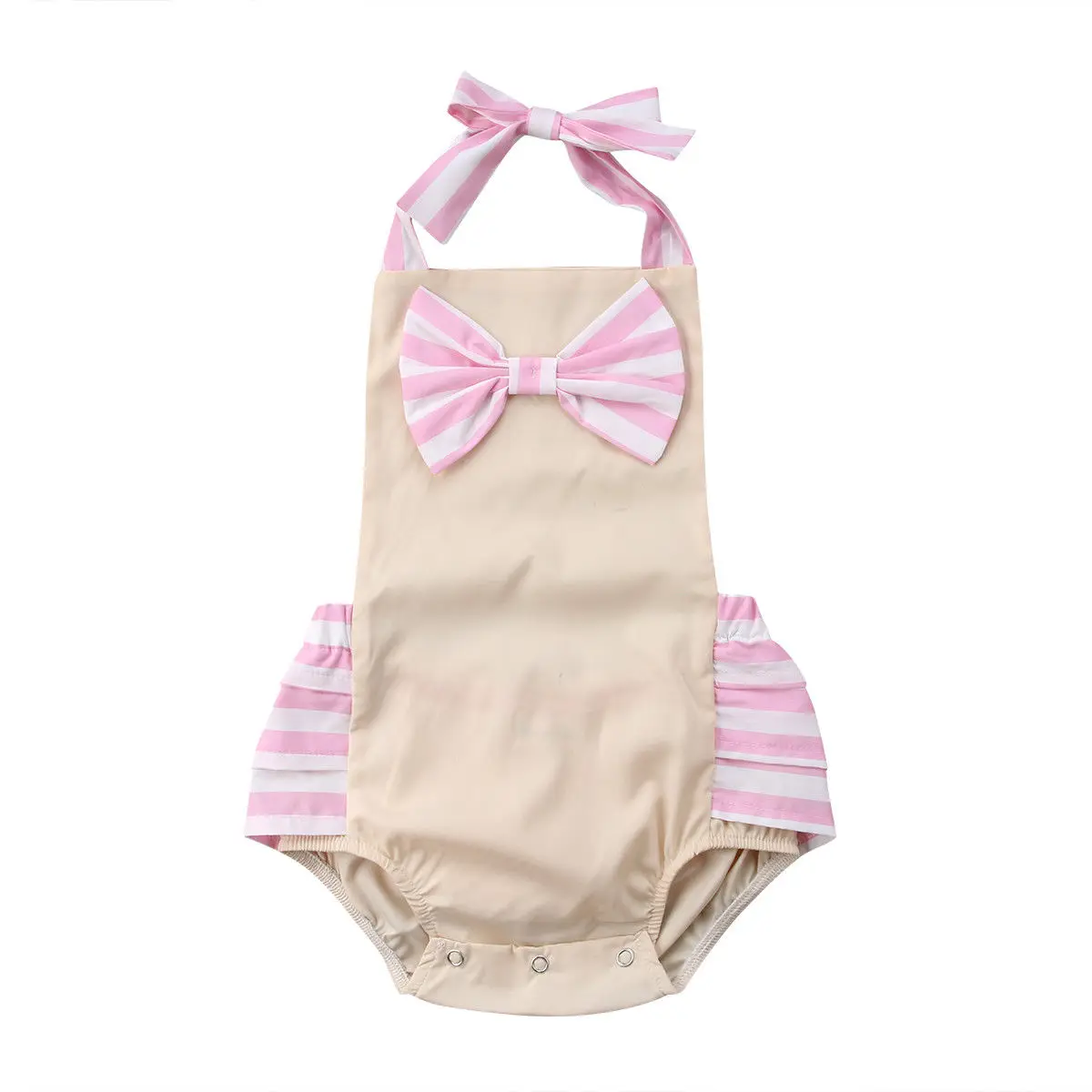 Newborn Infant Baby Girl Cute Bodysuits Halter Sleeveless Bowknot
