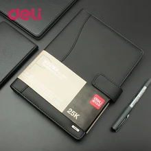 Deli, 1 шт., кожаный блокнот, высокое качество, для деловых встреч, дневник с гелевой ручкой, черный, канцелярский, толстый блокнот, 3164