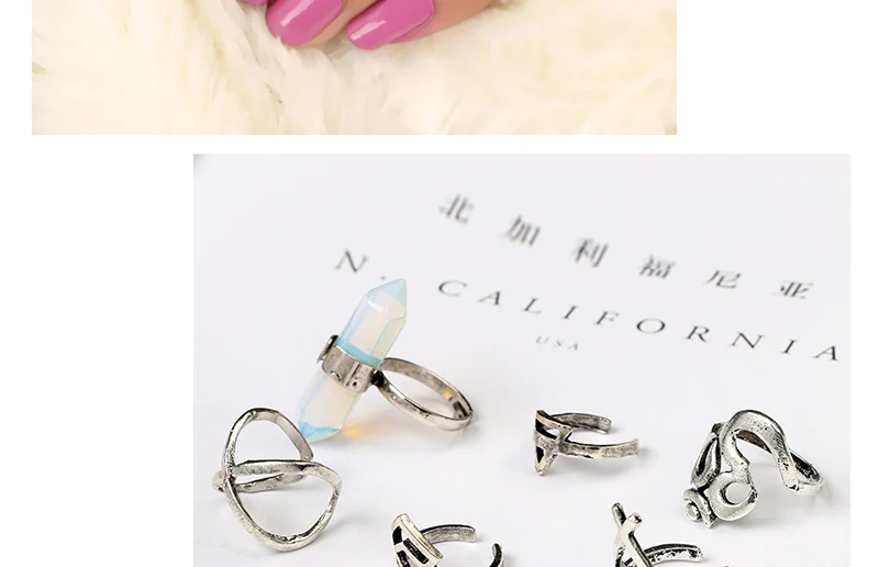 AYAYOO Vintage Wedding Ring Set Hollow Antique Silver Lucky Midi Rings Women Boho Jewelry Gypsy Adjustable Knuckle Ring 6pcs (2)