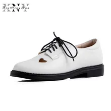 XiuNingYan/обувь на плоской подошве из натуральной кожи; женская дышащая обувь на шнуровке; повседневные женские туфли-оксфорды на плоской подошве с вырезами в форме сердца