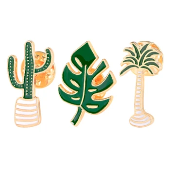 

1pc Badge Plant Potted Collar Shoe Lips Pin Enamel Brooch Coconut Tree Cactus Leaves Metal Badge Pin Backpack Jewelry Gifts