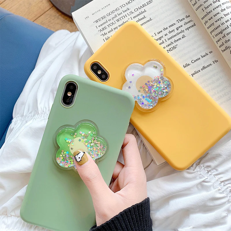 

Cute flower quicksand Squishy phone Case for iphone X XR XS Max 6 6s 7 8 Plus Dynamic liquid glitter soft silicone case
