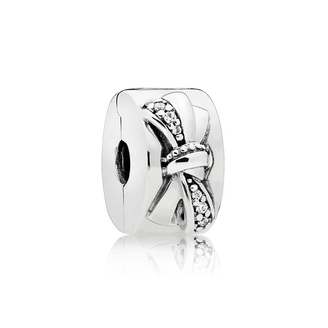 

Kristie 100% 925 Sterling Silver 1:1 Genuine Gem SHINING BOW CLIP Fit DIY Bracelet Original Women Wedding Vintage Jewelry 797304
