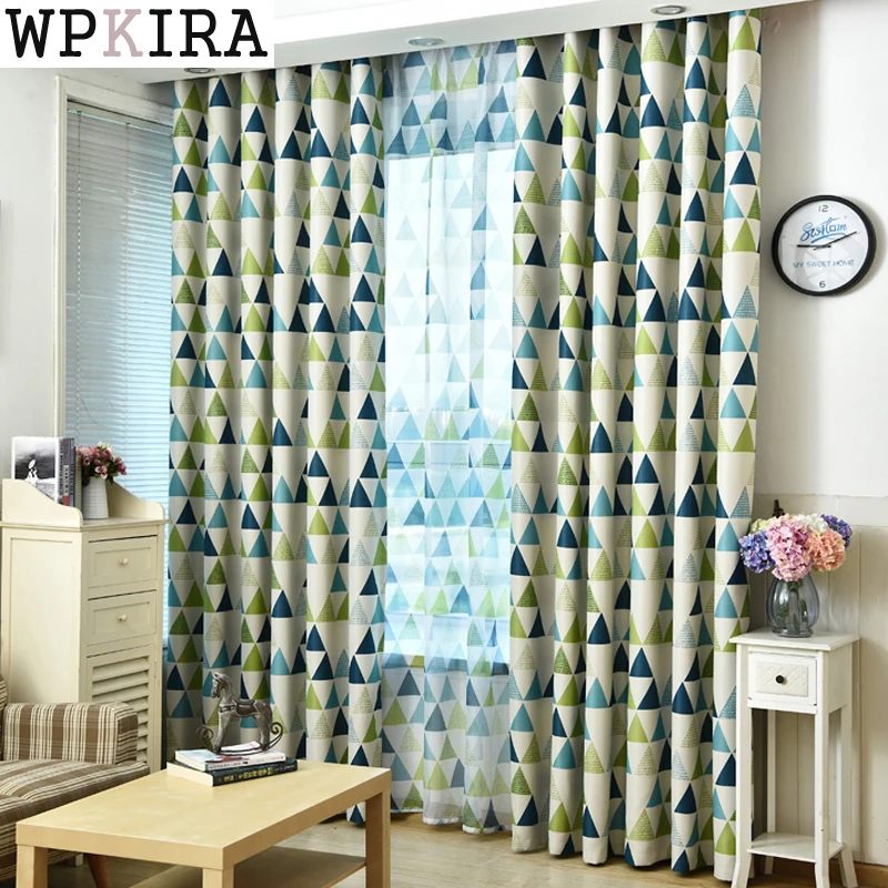 

Geometric Triangle Printed Sheer Curtains Blackout Cloth Window Yarn Modern Living Room Bedroom Curtains Cloth Tulle 211&20