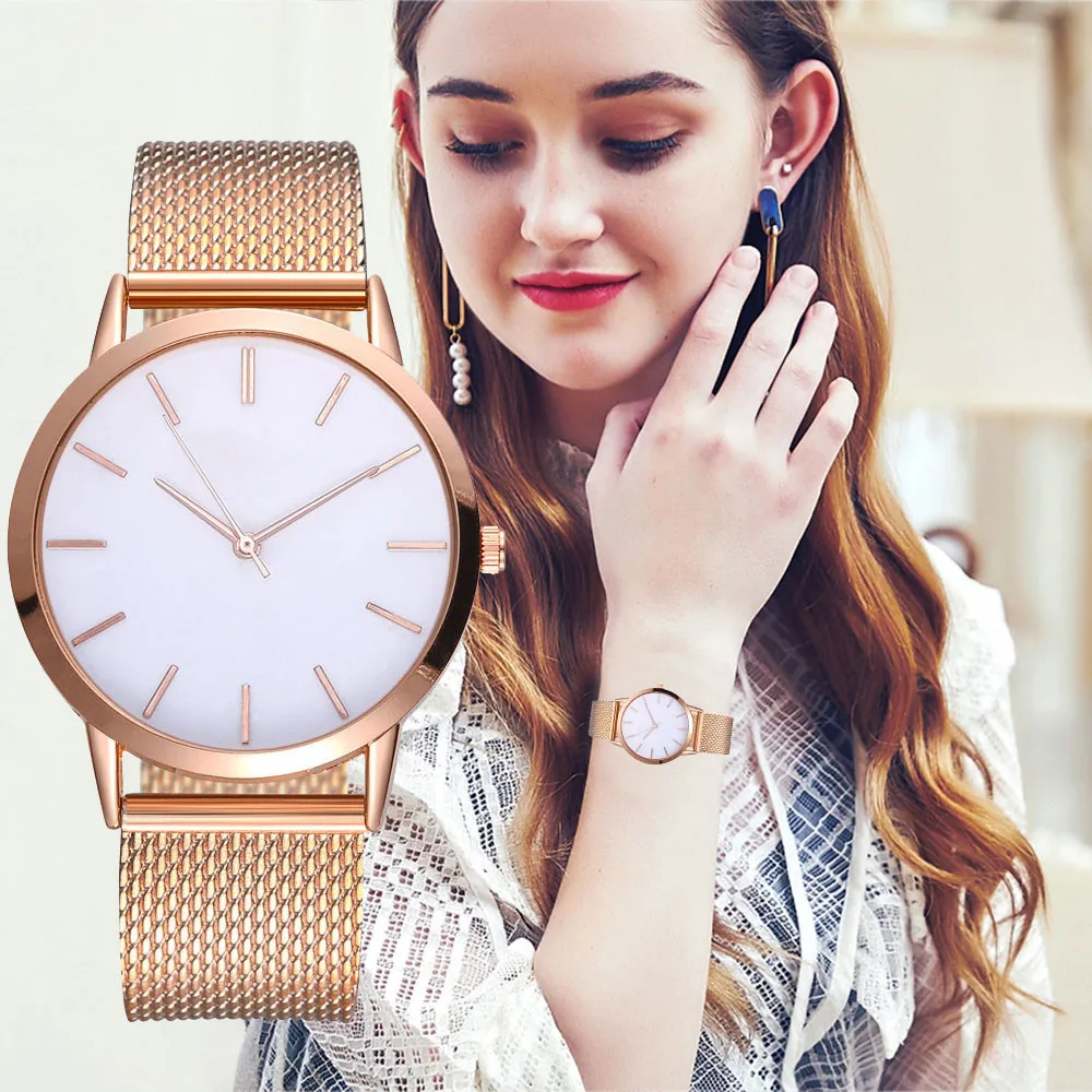 Montre Femme Modern Fashion Black Quartz Watch Women Mesh Stainless