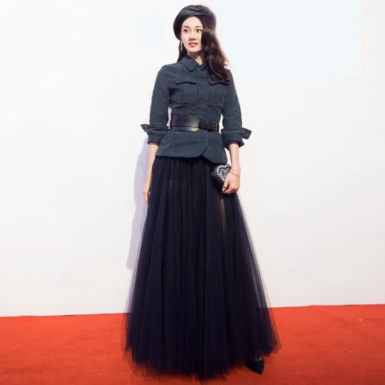 Spring 2019 New Style Fanghua Miao Star Identical Shirt-style Short Jacket Net Gauze Two-piece Set Women Coats and Jackets