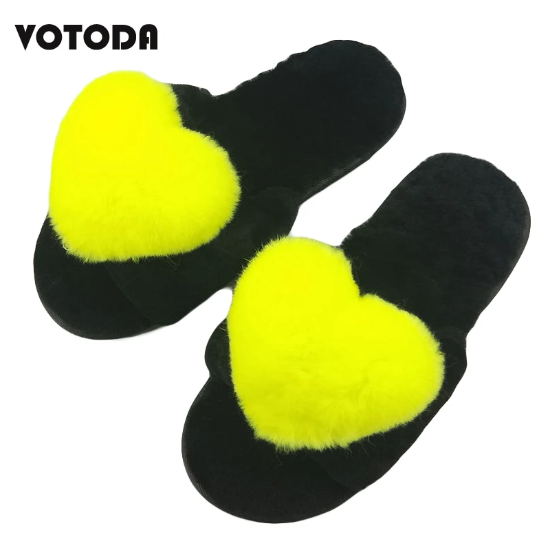 

Winter Warm Plush Love Slippers Rabbit Heart Wool Slipper Women Fur Slippers Flat Soft Home Flip Flops Female Casual Sweet Shoes