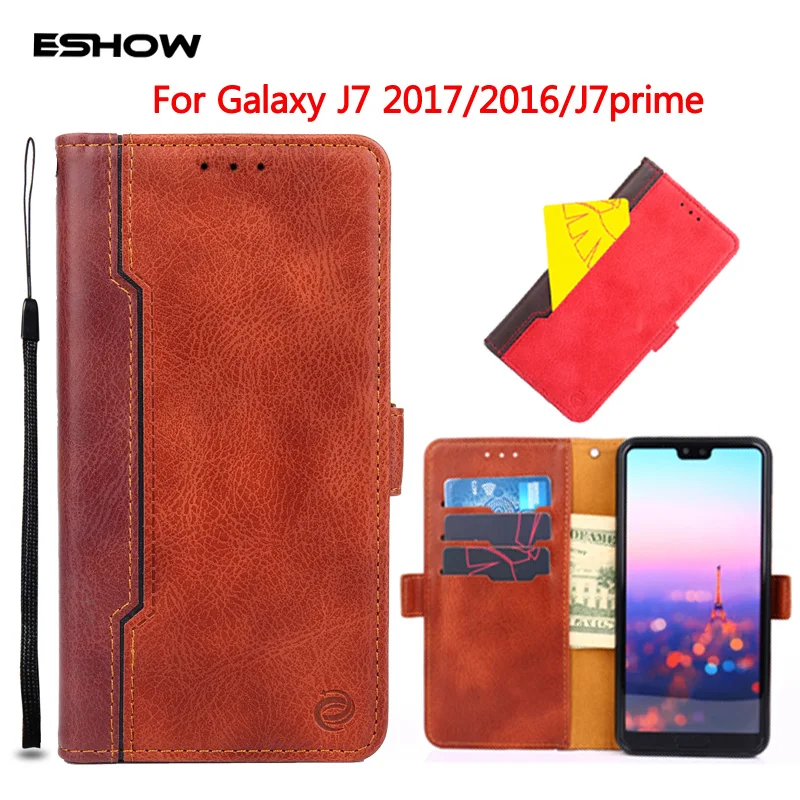 5 дюймов кожа флип книги чехол для samsung Galaxy J7 2017 2016 премьер контраст Цвет кошелек