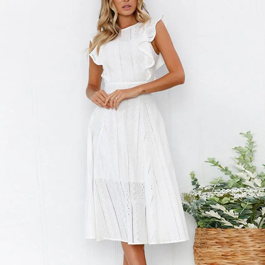 NEW Fashion Ruffled Zipper Irregular Dress Women Sexy Solid Sleeveless Round Neck Lace Dress Vetemen Femme NEW Fashion Ruffled Zipper Irregular Dress Women Sexy Solid Sleeveless Round Neck Lace Dress Vetemen Femme