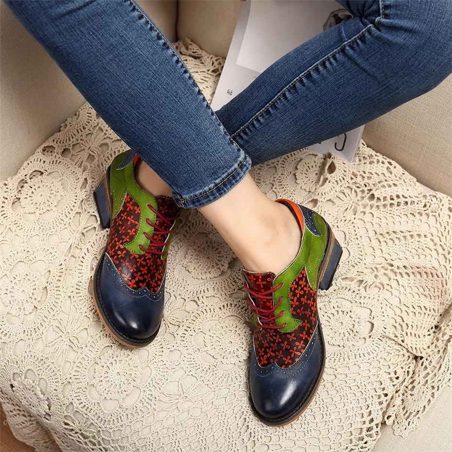 Big Size Genuine Leather Women's Oxford Shoes New Printed Bullock Students Oxfords For Women Retro Lady Casual Flat Brogue Shoes (7)