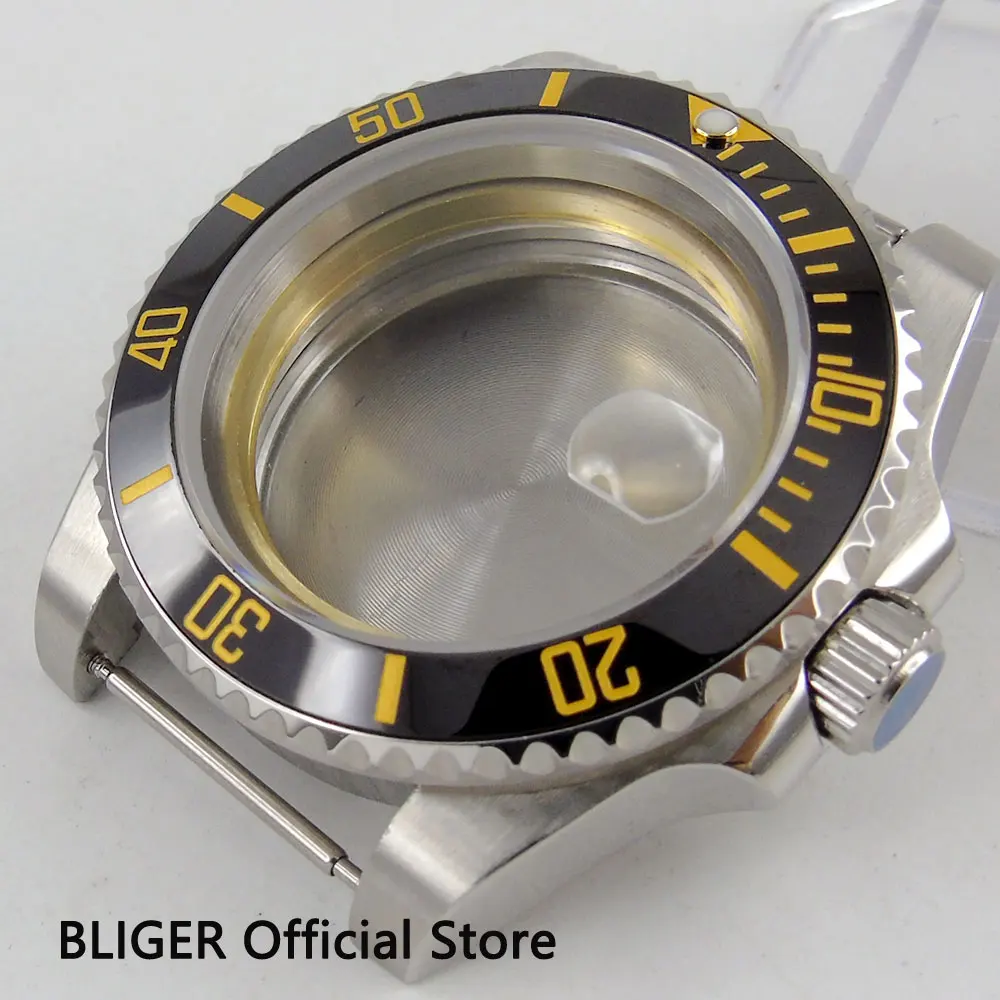 Top quality 40mm BLIGER fantastic black ceramic date magnifier sapphire