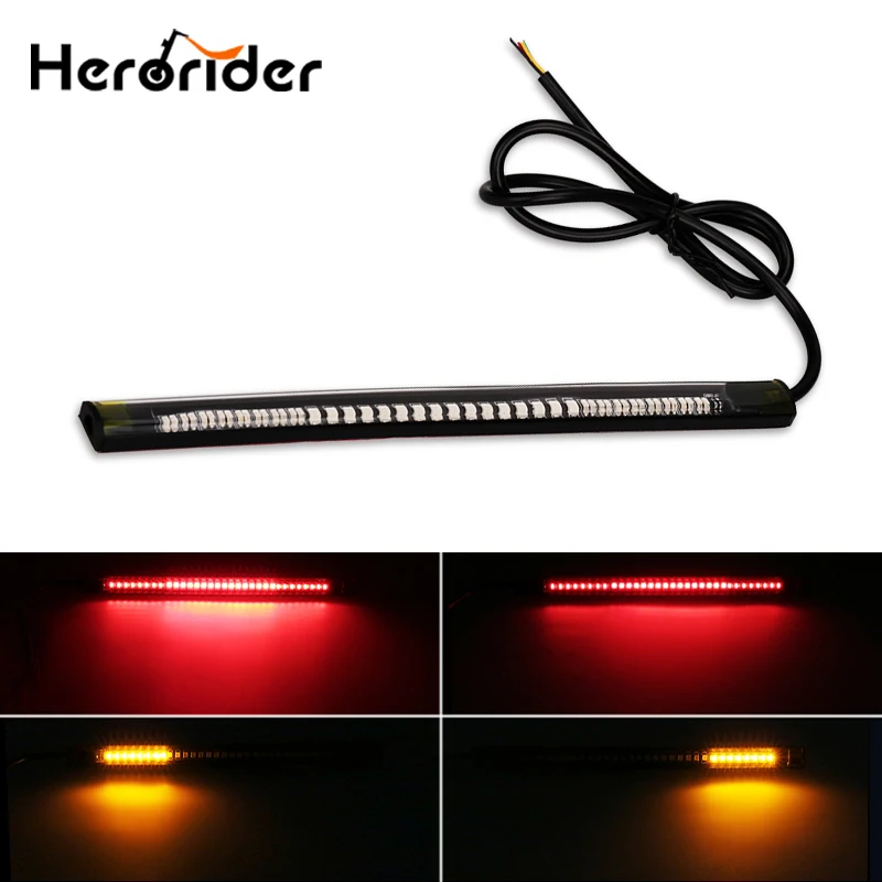 Red//Amber Motorcycle LED Strip Light Brake Stop Tail Turn Signal License Plate