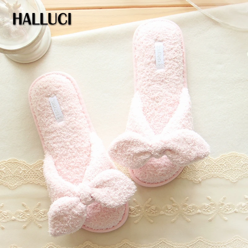 HALLUCI Candy color bowknot bathroom home slippers shoes women lovely ...