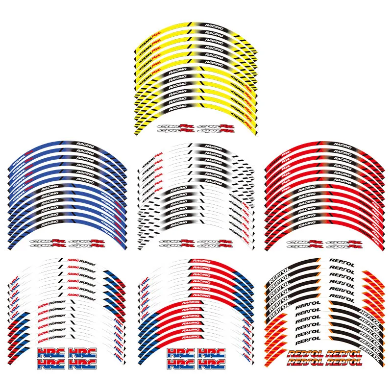

Motorcycle Wheel Sticker 17" Reflective Decals Rim Tape Bike Car Styling For HONDA CBR HRC REPSOL