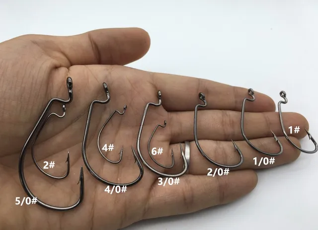 20pcs Wide Gap Worm Hook Jig Fishing Crank Hook Bass Hook for soft bait  Black Fishhook Size 1/0-5/0