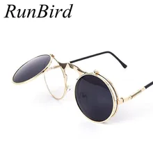 RunBird Ретро стимпанк Круглые Солнцезащитные очки es женские брендовые дизайнерские винтажные металлические паровые панковские Солнцезащитные очки Мужские Oculos De Sol Feminino R009