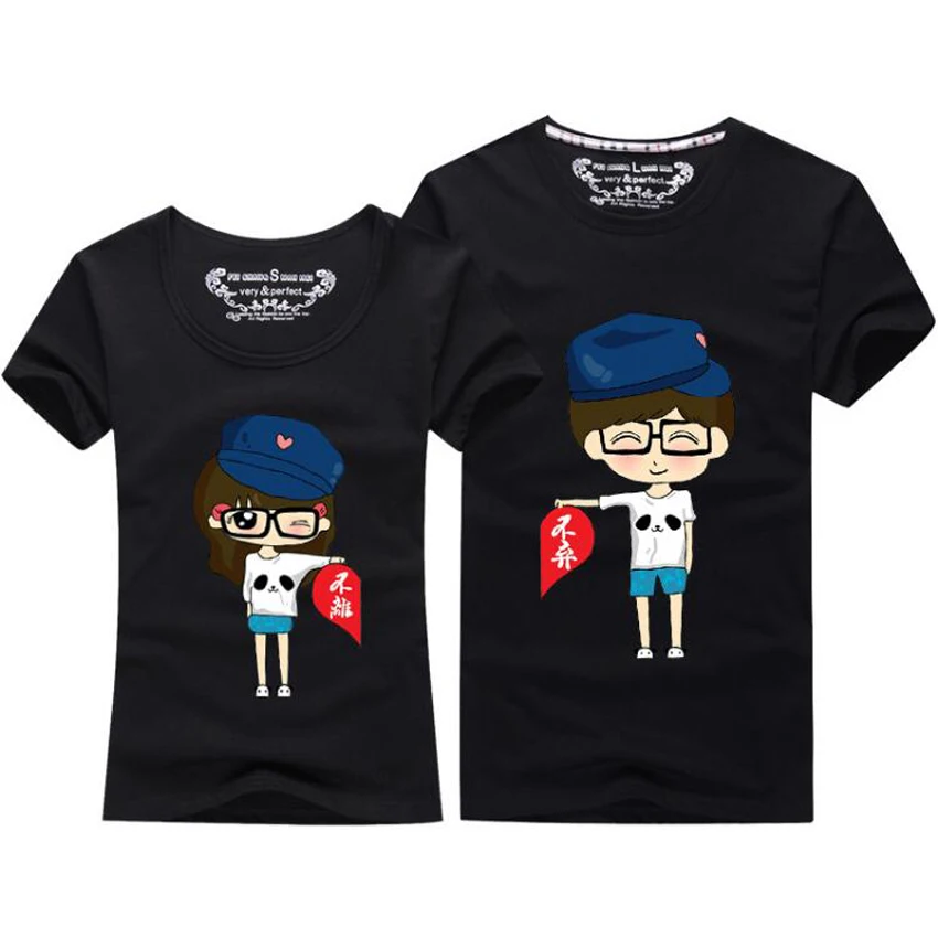 Summer Korean Fashion Matching Couple Clothes Cute Cartoon Sweet Tops Short Sleeve Couple T Shirts For Lovers Tee Shirt Femme