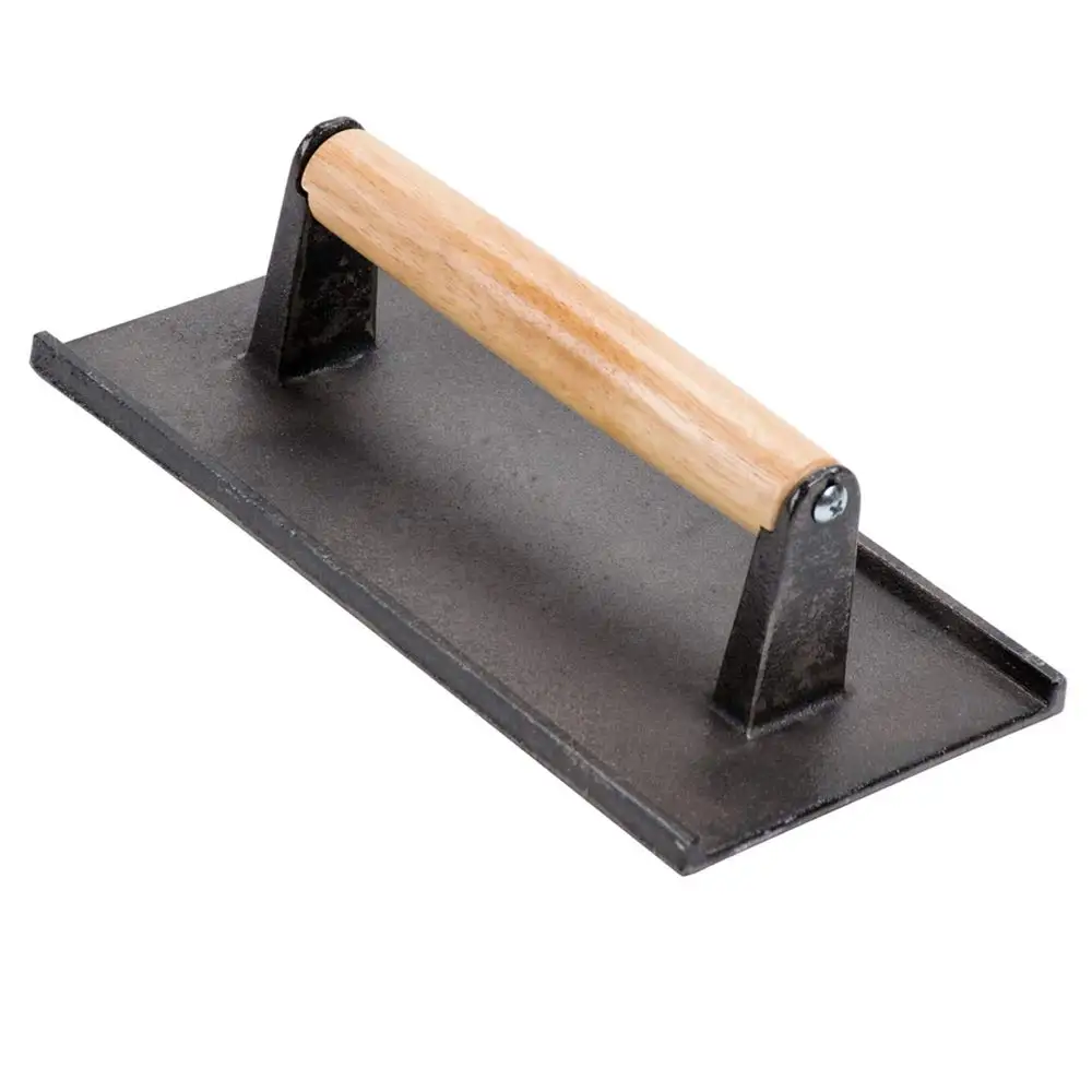 

9 x 5-Inch Cast Iron Steak Weight/Bacon Press with Wooden Handle, Heavy-Weight Grill Press by Tezzorio, Commercial Grade Burger