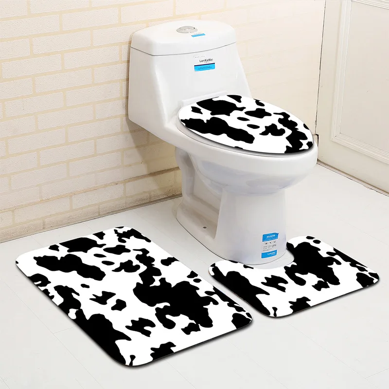 Cow Pattern And Zebra Striae Bathroom Toilet Mats Set Water Zebra Striae Bathroom Toilet Mats Set