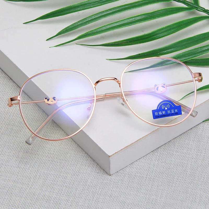 iboode Panda Glasses Frame Fashion Anti Blue Rays Round Flat Mirror Women Men Versatile Eyeglasses Antifatigue Computer Eyewear