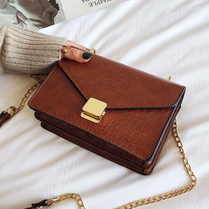 تمساح نمط أكياس Crossbody للنساء 2019 صغيرة حقيبة يد بسلاسل صغيرة حقيبة بو الجلود اليد حقيبة السيدات مصمم حقائب كتف