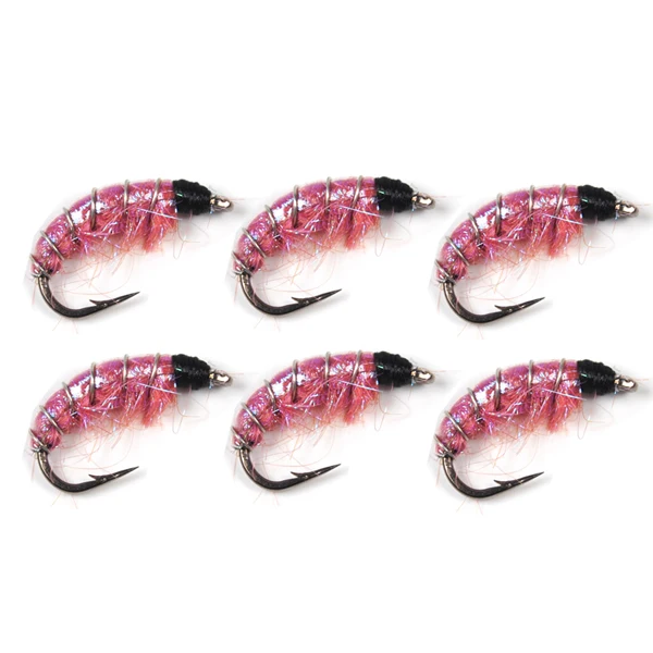 Bimoo 6 шт.#6 рыболовные крючки в виде мухи для ловли форели Scud Shrimps Scud Cezch Fly Fishing Fly Nymphs несколько цветов - Цвет: Pink