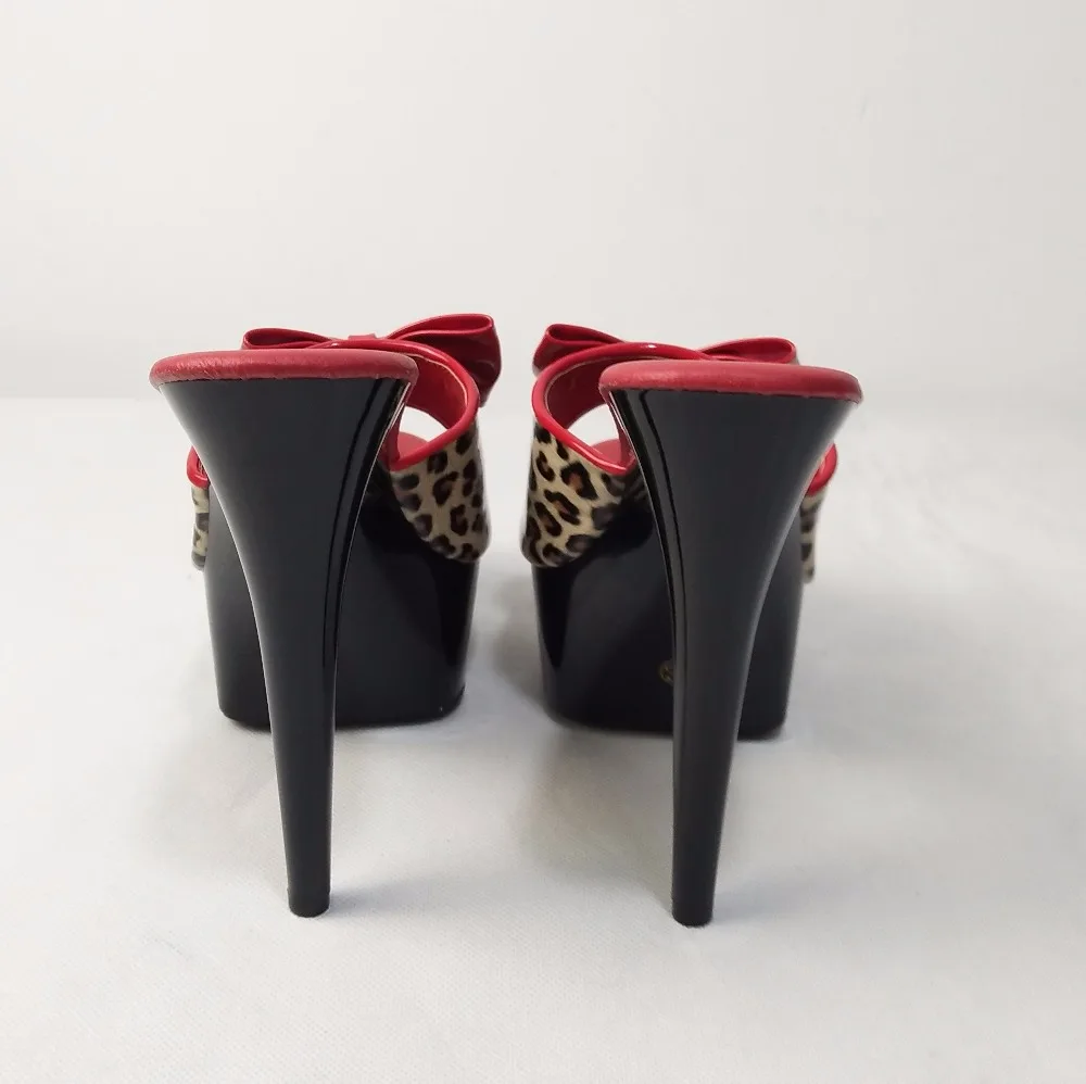 New custom-made, bowknot leopard print high-heeled shoes,13-20cm sexy model runway shoes, pole dancing shoes
