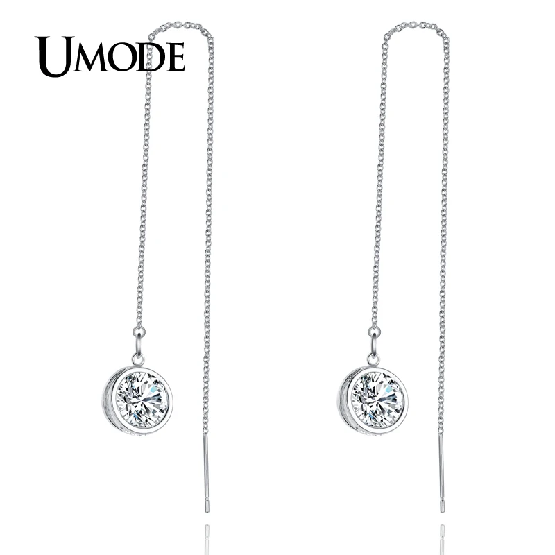 UMODE модные длинные висячие серьги для женщин белого золота цвет CZ Циркон звено
