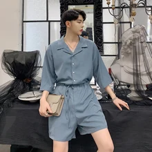 Летний комбинезон Для мужчин короткий рукав Повседневное комбинезон, костюм CargoOveralls мужской моды Винтаж комбинезоны работы Костюмы DS50571