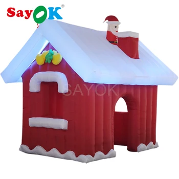 Cheap Sayok 3m Inflatable Christmas Santa Claus House With LED Lights And Air Blower For Yard Home Christmas Decoration