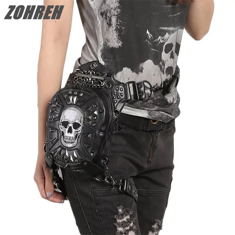

2018 Hot Sale PU Leather Rivet Skull Punk Waist Bags Retro Rock Gothic Shoulder Bags Waist Fanny Pack Messenger Holster Leg Bags