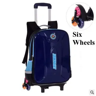 3D рюкзак для детей, рюкзак-тележка для школы для мальчиков, дорожная сумка, школьный рюкзак, сумки, детский рюкзак для школы - Цвет: dark blue 6 wheels
