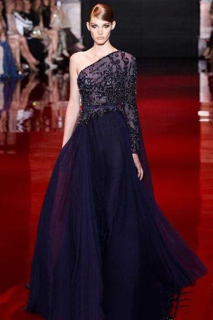 Elie Saab Navy Blue Prom Dresses