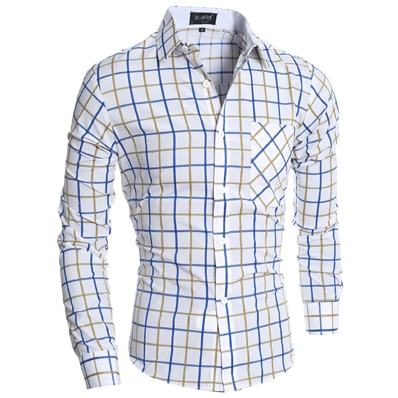 plaid shirt 2018 Men'S Fashion Men Shirt Hit Color Plaid Shirt Leisure