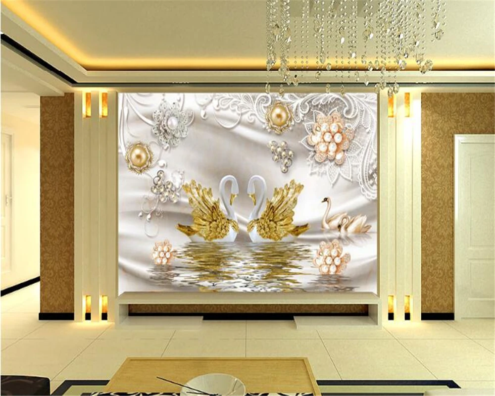 Beibehang Wallpaper Kustom 3D Swan Gold Daun Watermark Perhiasan Beibehang Wallpaper Kustom 3D Swan Gold Daun Watermark Perhiasan