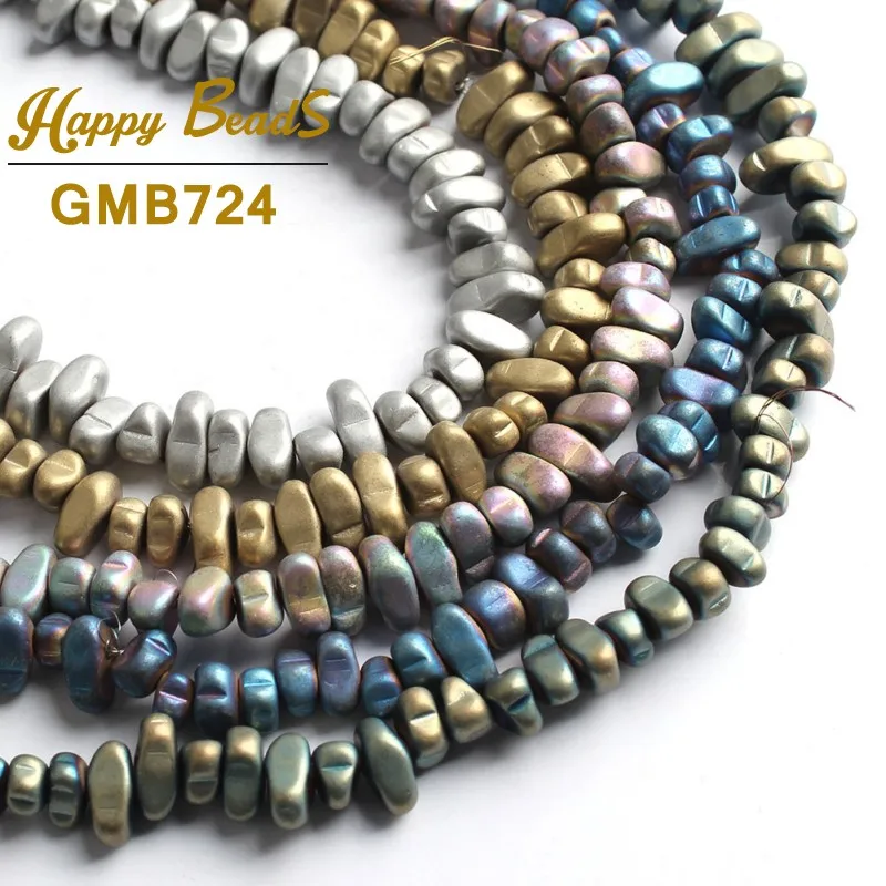 

Natural Matte Flat Irregular Multicolor Plated Hematite Loose Stone Beads For Jewelry Making DIY Necklace Bracelet 15" Strand