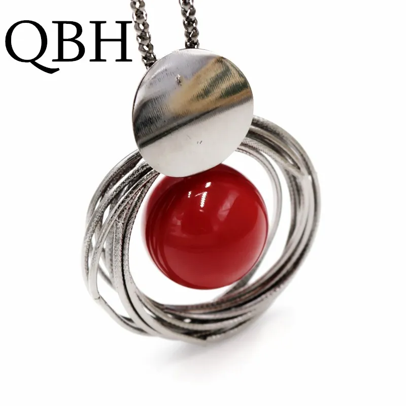 

NK2100 New Blue Red Long Tassel Big Ball Multilayer Metal Circle Pendant Necklace Women Chain Necklace Vintage Jewelry Female