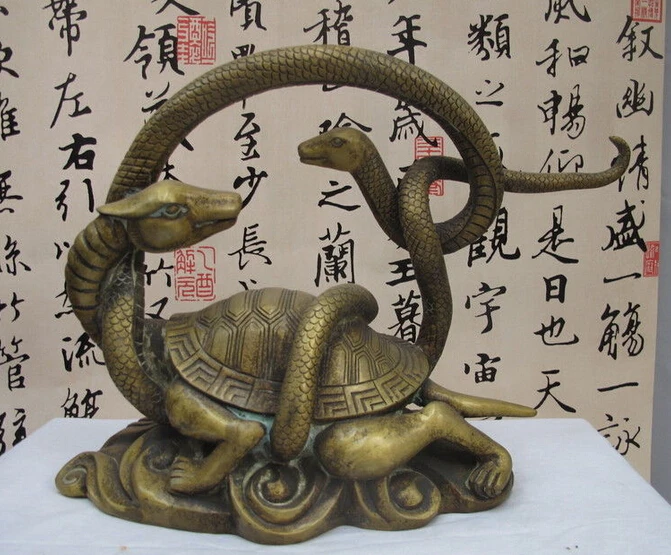 SUIRONG---430+++13.6&quotChinese Folk Feng Shui Bronze Black tortoise Snake Dragon Turtle Statue | Дом и сад