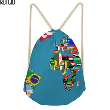 Сумка на шнурке Женская 3D Карта мира рюкзак для девочек маленький рюкзак пляжная сумка для детей мини Kordelzug Beutel