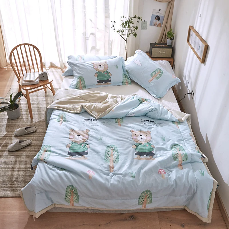 

Kids Adult Summer Bedding Sets Soft Cotton Comforter Sets Cartoon Bear Printed Quilt Pillowcase Single Double Bed Bedding Sets