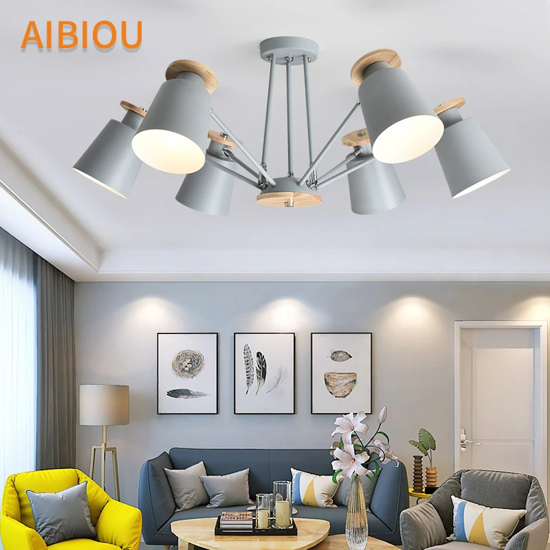 

AIBIOU Nordic LED Chandelier With Metal Lampshades For Living Room Adjustable White Chandeliers Modern E27 Ceiling Lustre