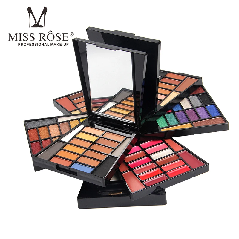 Miss Rose, брендовые профессиональные наборы для макияжа, палитра, 4 слоя, складные матовые тени для век, Обнаженная помада, румяна, набор хайлайтеров MS154