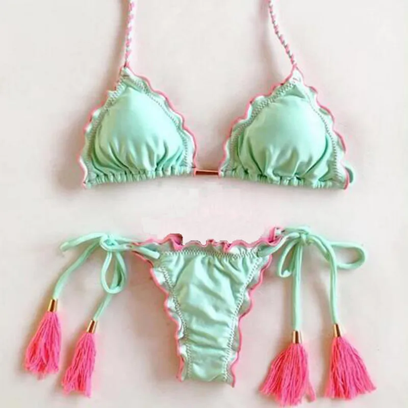 

2018 Thong Sexy Green Women Leopard Swimsuit Swimwear Female Brazilian String Push up Retro Bikinis Set Beachwear Biquini