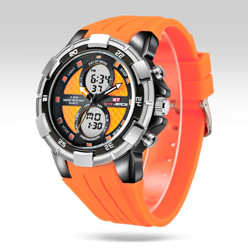 

KAT-WACH Dual Display Waterproof Sport Watch Men Luxury Brand Silicone Quartz Digital Watch Male Clock relogio masculino Saat