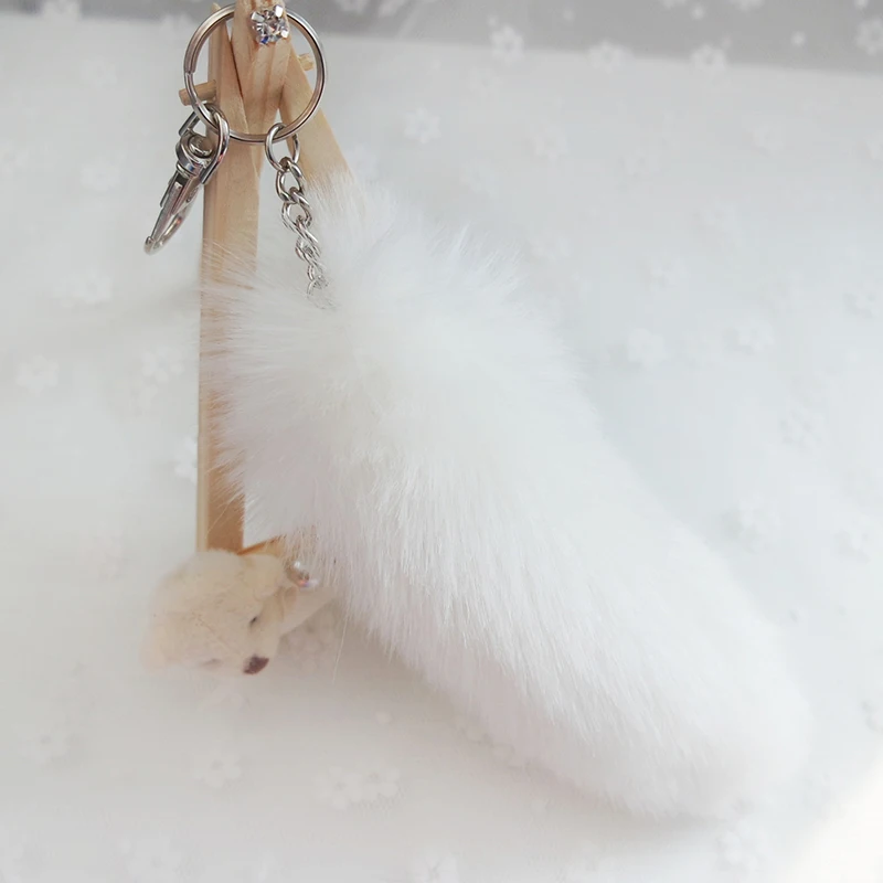 

Large Wolf Fox Tail Keychain Fashion Women Faux Rabbit Fur Key Ring Plush Car Bag Hanging Pendant Cute Key Holder Female Gift
