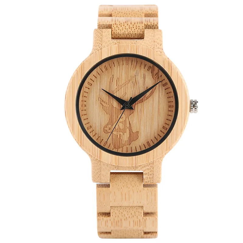 

Hot Sale Fashion Men Quartz Full Wood Watch Hand-made Deer Head Design Dial New Arrival Wooden Bamboo Wristwatch Best Gift Male