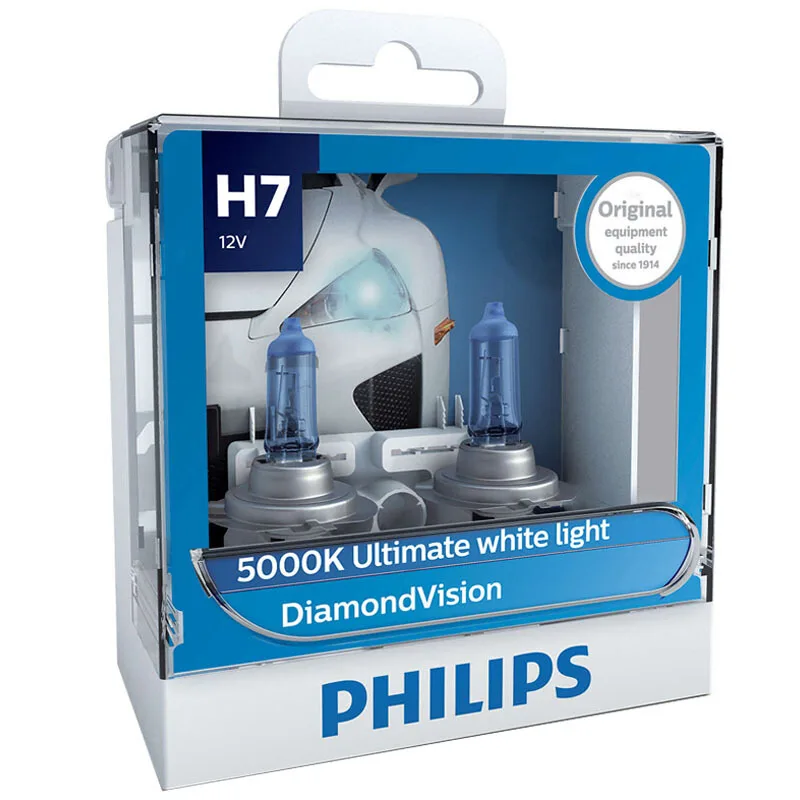 

2X Philips H7 12V 55W PX26d Diamond Vision 5000K Super White Light Halogen Bulbs Auto Headlight 12972DVS2