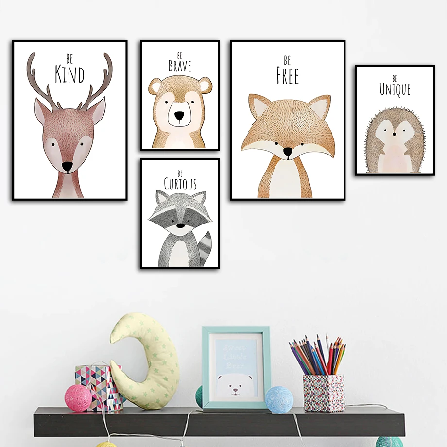 

Watercolor Deer Fox Bear Raccoon Nursery Wall Art Canvas Painting Nordic Posters And Prints Wall Pictures Baby Kids Room Decor